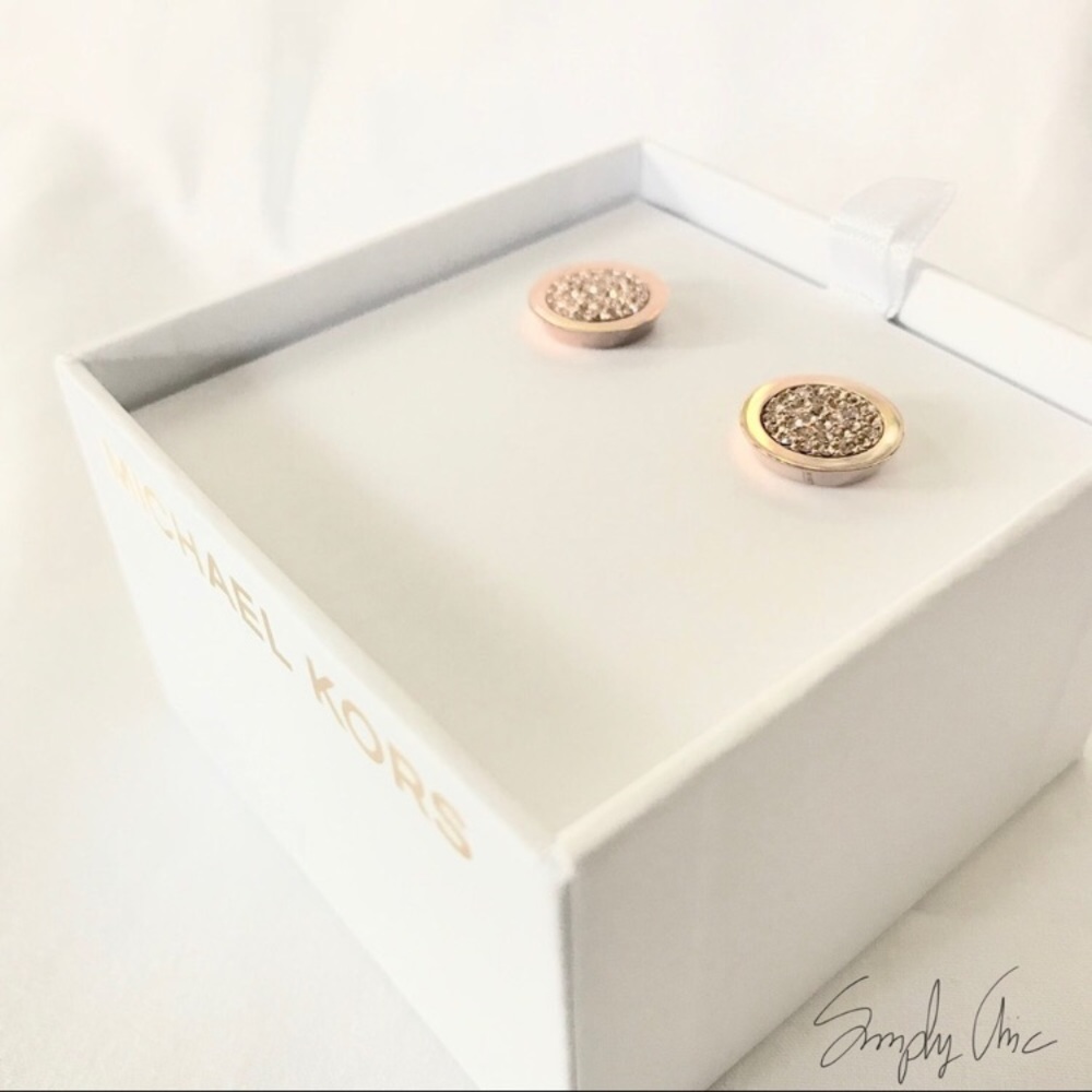 New MK rose Gold Tone Pave Stud Earrings - Picture 3 of 7